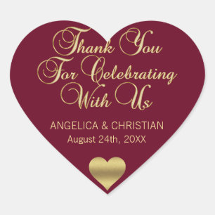 Personalised Burgundy Gold Thank You Heart Wedding Heart Sticker