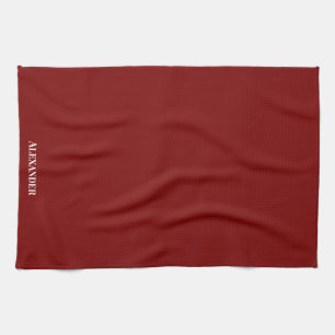 Personalised Burgundy Maroon Plain Solid White Tea Towel