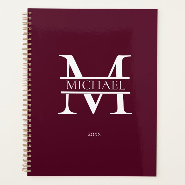 Personalised Burgundy Monogram Initial Minimalist Planner (Front)