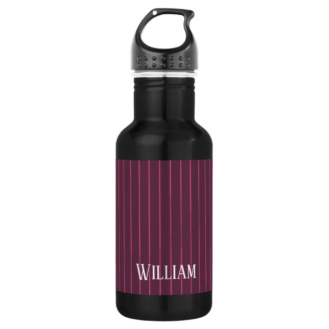Personalised burgundy pinstripes 532 ml water bottle (Front)