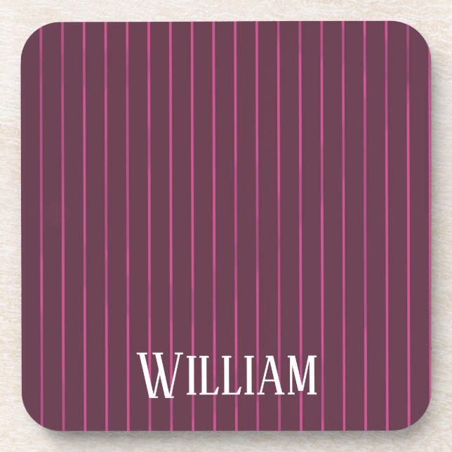 Personalised burgundy pinstripes coaster (Front)