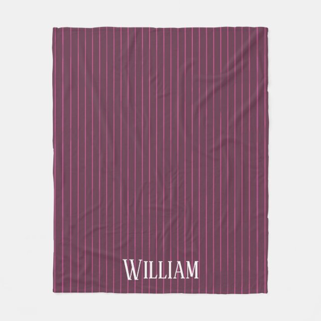 Personalised burgundy pinstripes fleece blanket (Front)