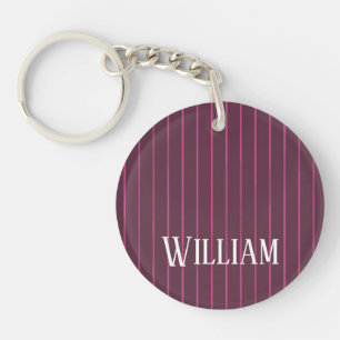 Personalised burgundy pinstripes key ring