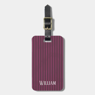 Personalised burgundy pinstripes luggage tag