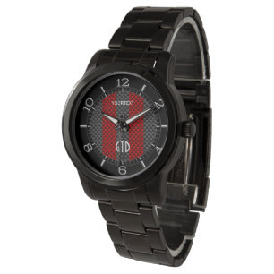 Personalised Burgundy Red Carbon Style Stripes Watch