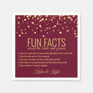 Personalised BURGUNDY RED Gold Confetti FUN FACTS Napkin