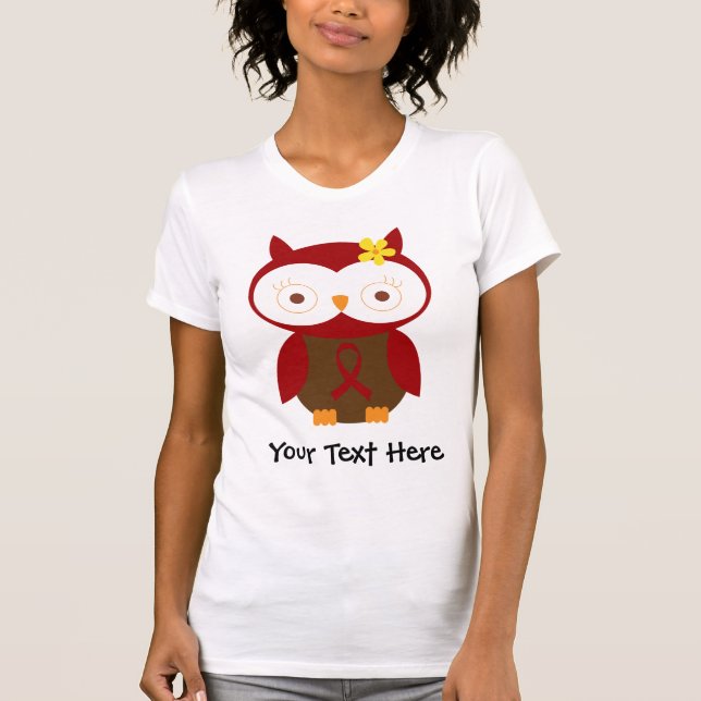Personalised Burgundy Ribbon Owl T Shirt (Front)