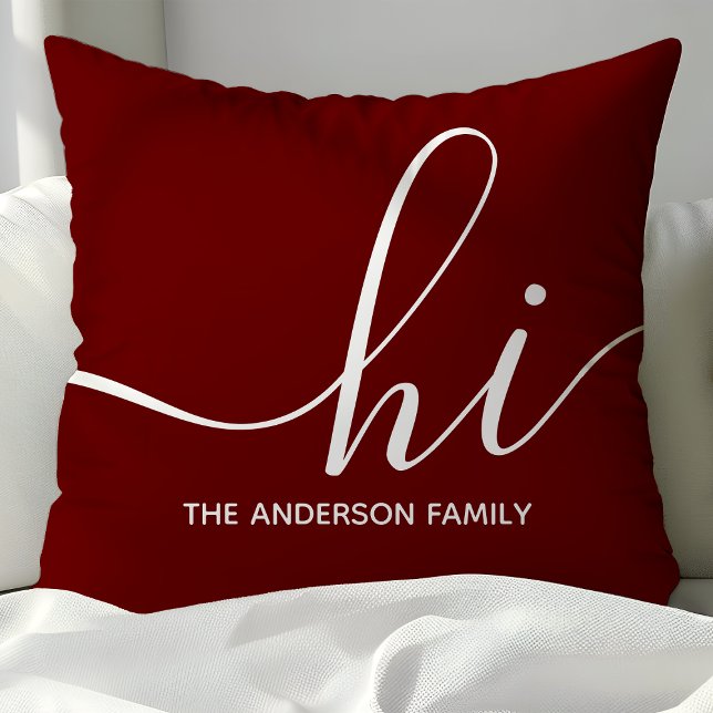 Personalised Burgundy Script Hi  Cushion (Creator Uploaded)