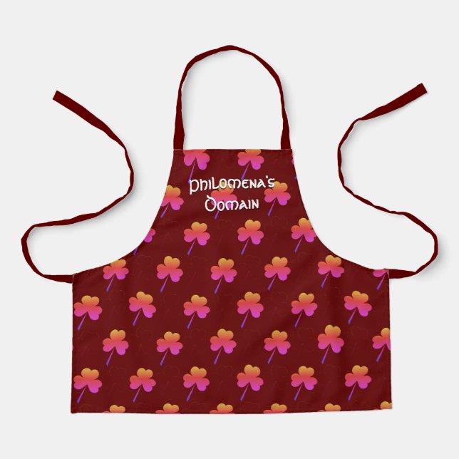 Personalised Burgundy | SHAMROCK pattern Apron (Front)