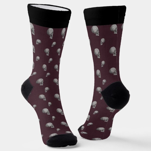 Personalised Burgundy Skull Halloween Crew Socks (Angled)