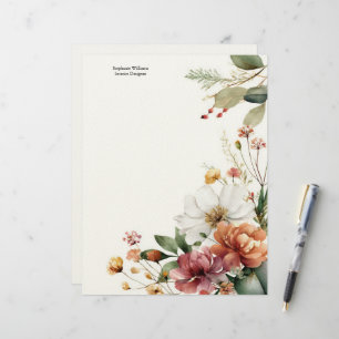Personalised Burgundy Teal White Florals  Custom Letterhead