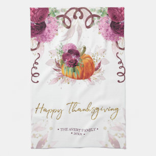 Personalised Burgundy Thanksgiving Tea Towel