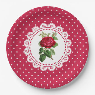 Personalised Burgundy Vintage Rose Paper Plates
