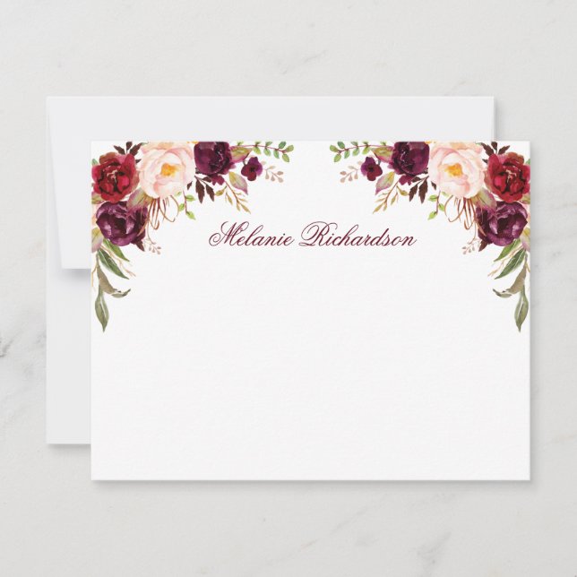 Personalised Burgundy Watercolor Floral Card (Front)