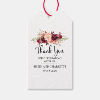 Personalised Burgundy Wedding Favour Tags, Boho Fl Gift Tags
