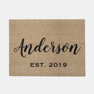 Personalised Burlap Last Name Doormat