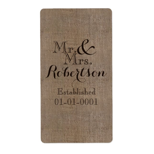 Personalised Burlap-Look Rustic Wedding Keepsake (Front)