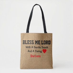 Personalised Burlap Print Prayer for Nurses Tote Bag