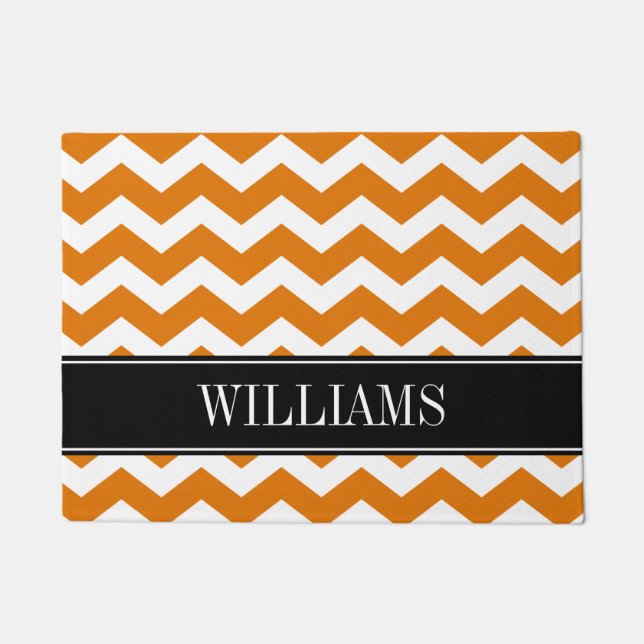 Personalised Burnt Orange and Black Chevron Doormat (Front)