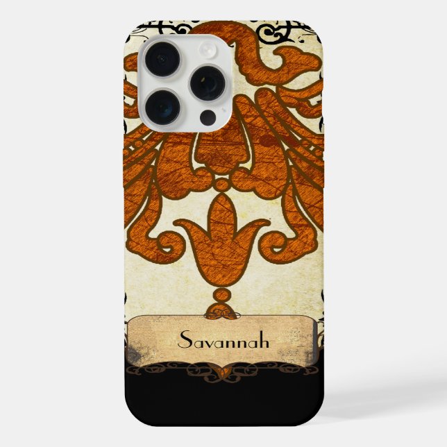 Personalised Burnt Orange Antique Scroll Work iPhone Case (Back)