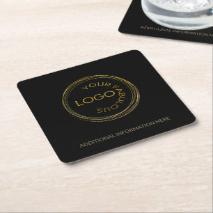 Personalised Business Black Gold Add Your Logo  Square Paper Coaster