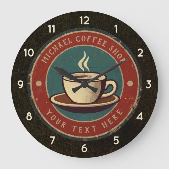 Personalised Business Coffee Shop - Coffee Bar Large Clock (Front)