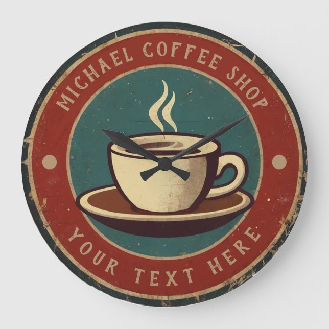 Personalised Business Coffee Shop - Coffee Bar Large Clock (Front)