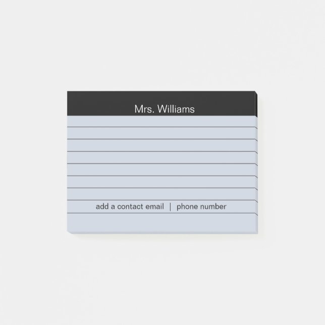 Personalised Business lines Black Stripe Teacher Post-it Notes (Front)