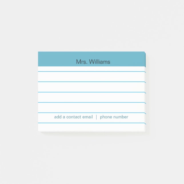 Personalised Business lines Blue Stripe Teacher Post-it Notes (Front)