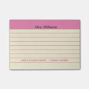 Personalised Business lines Pink Stripe Teacher Post-it Notes