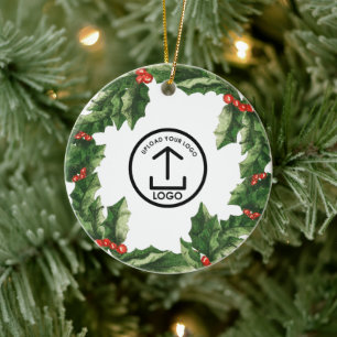 Personalised Business Logo Holly Cherry Corporate Ceramic Ornament