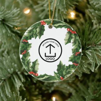 Personalised Business Logo Holly Cherry Corporate Ceramic Ornament