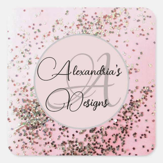  Personalised Business Logo Pink Confetti  Square Sticker (Front)