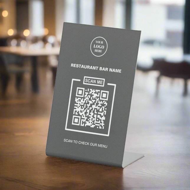 Personalised Business Logo QR Code Clean Grey Pedestal Sign (Creator Uploaded)