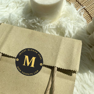 Personalised Business Monogram Gold Black Classic Round Sticker