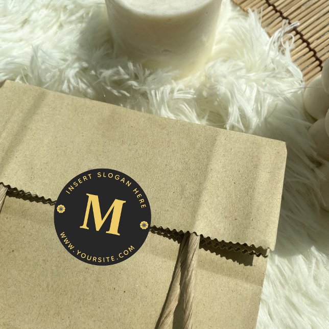 Personalised Business Monogram Gold Black Classic Round Sticker (Creator Uploaded)