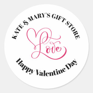 Personalised Business Name Happy Valentine's Day Classic Round Sticker