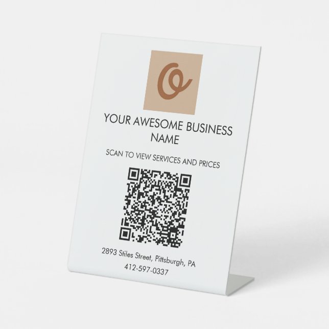 Personalised Business QR Code and Logo Table Sign (Front)