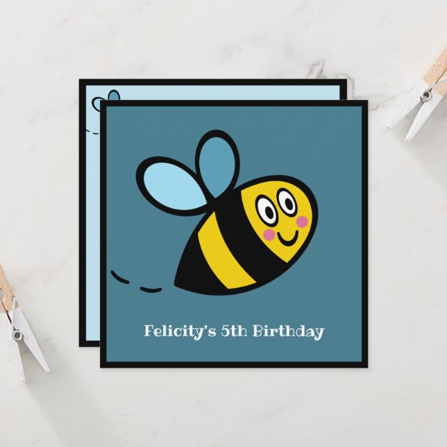 Personalised Busy Bumblebee Invitation (Front/Back In Situ)