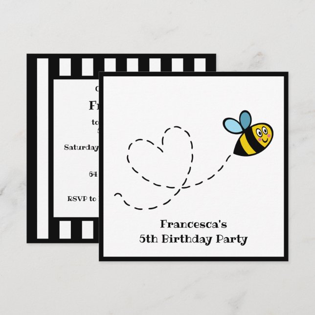 Personalised Busy Bumblebee Invitation (Front/Back)