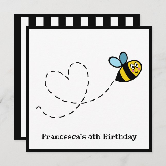 Personalised Busy Bumblebee Invitation (Front/Back)