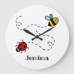 Personalised Busy Bumblebee Ladybird Pattern Large Clock