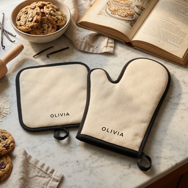 Personalised Buttercream Custom Name Oven Mitt & Pot Holder Set (Creator Uploaded)