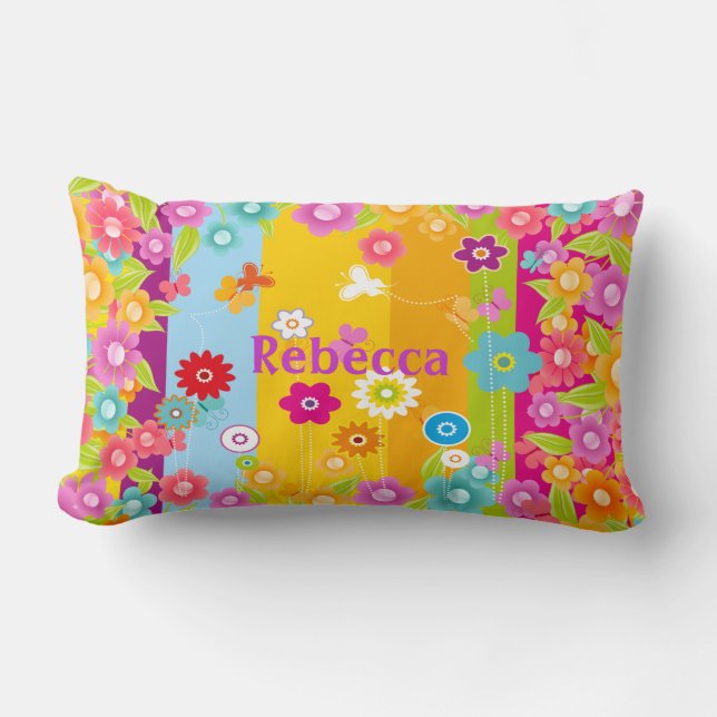personalised Butterflies and flowers Lumbar Cushion (Front)