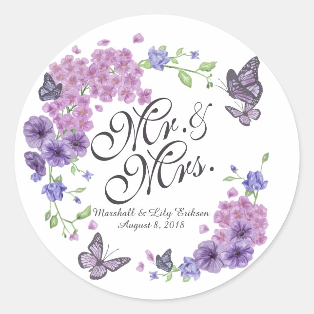 Personalised Butterflies Floral Wedding Sticker (Front)