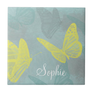 Personalised Butterflies Grunge  Ceramic Tile