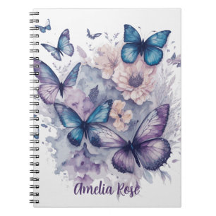 Personalised Butterflies Purple Name Girl Notebook