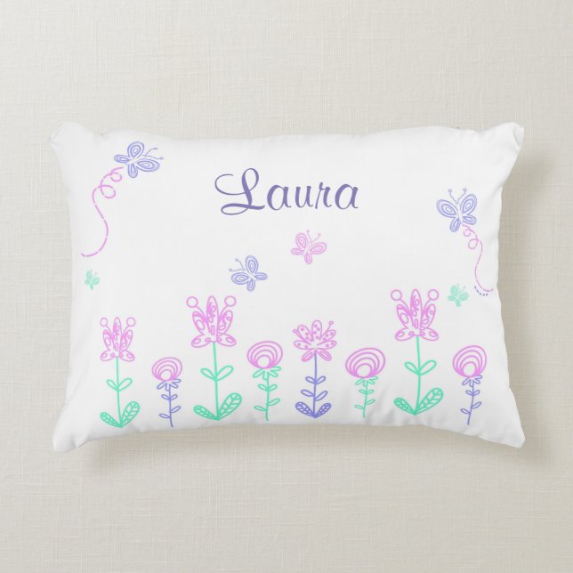 Personalised Butterfly and Flower Pink & Purple Decorative Cushion (Front)