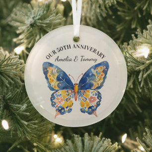 Personalised Butterfly Anniversary Glass Tree Decoration