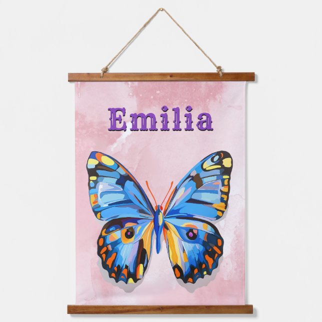 Personalised Butterfly Custom Name Preppy Hanging Tapestry (Front)